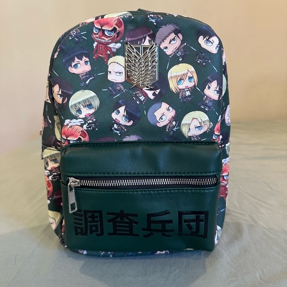 Attack on Titan chibi Character Backpack with Green and Black Design - Picture 1 of 3